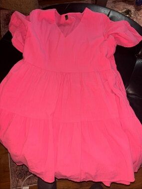 Fancyin coral babydoll dress with POCKETS